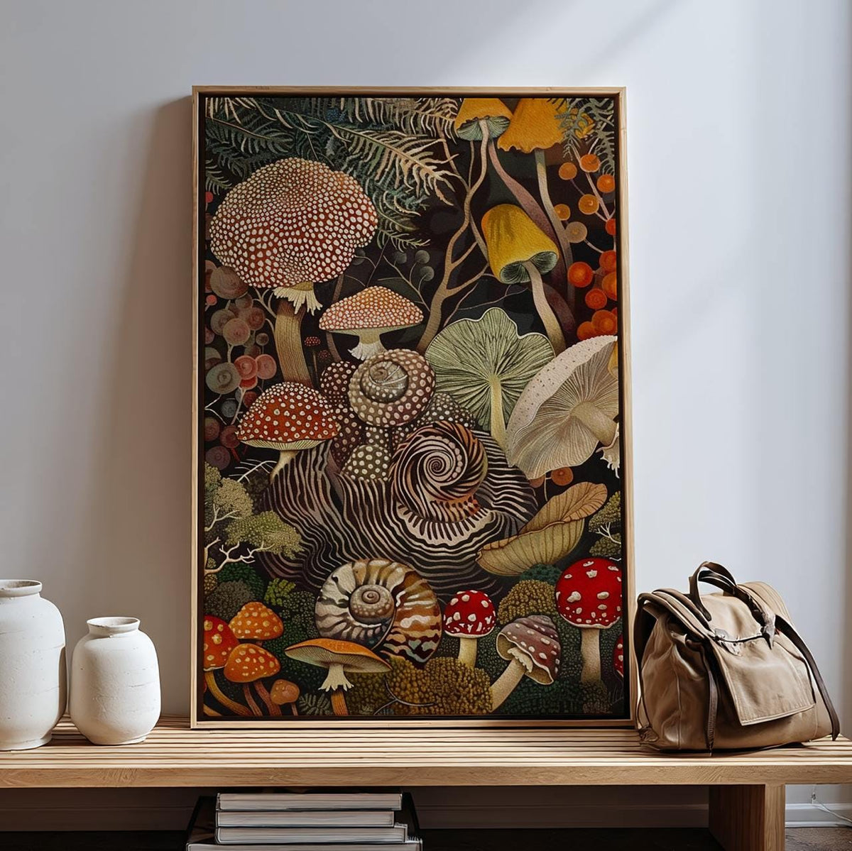 Mushroom Botanical Wall Art Print, Framed Kitchen Decor, Rustic Nature Inspired Fungi Artwork, Gift for Mushroom Lover, 