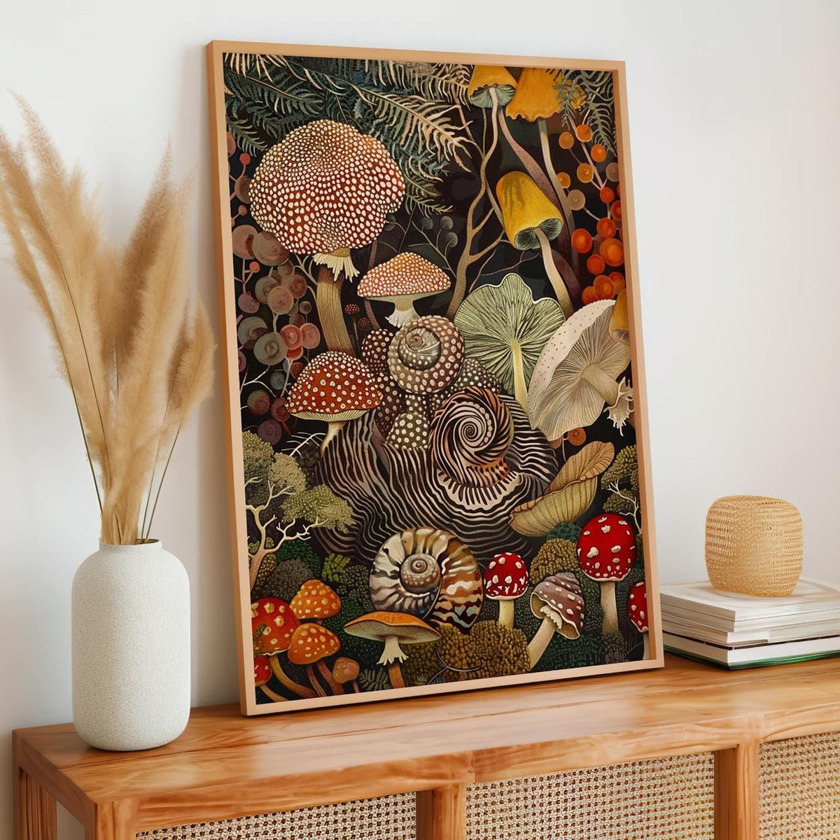 Mushroom Botanical Wall Art Print, Framed Kitchen Decor, Rustic Nature Inspired Fungi Artwork, Gift for Mushroom Lover, 