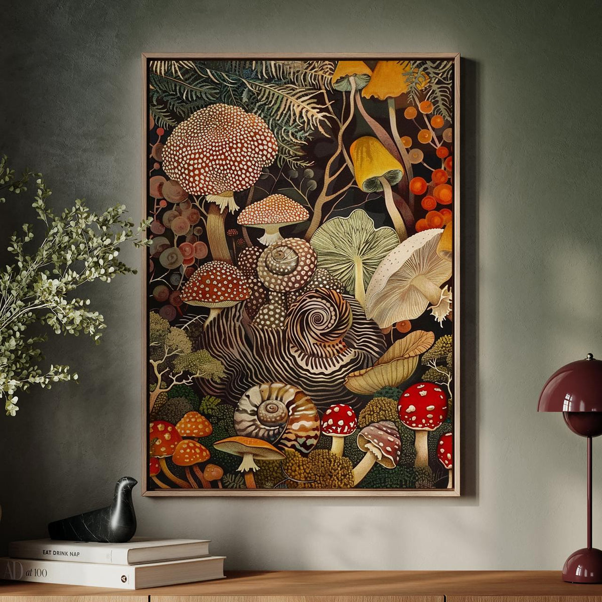 Mushroom Botanical Wall Art Print, Framed Kitchen Decor, Rustic Nature Inspired Fungi Artwork, Gift for Mushroom Lover, 