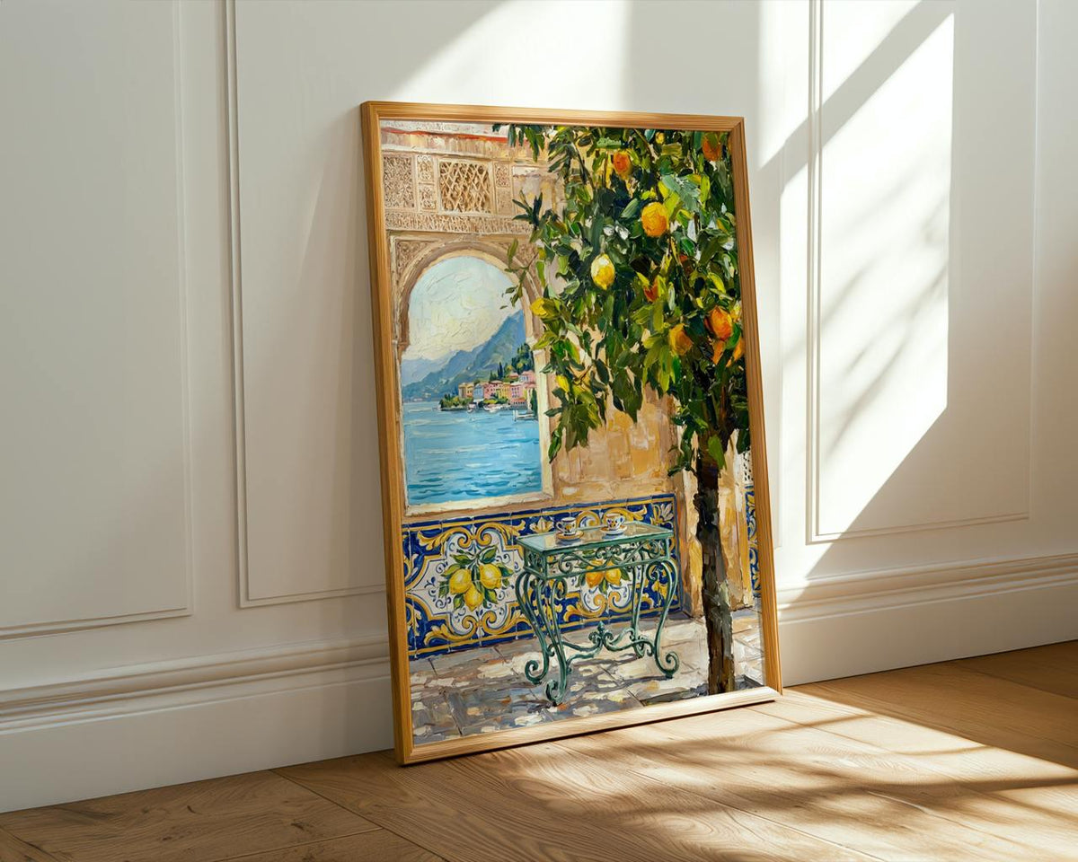 Moroccan Wall Decor, Mediterranean Courtyard Art Print with Orange Tree, Vibrant Moroccan Inspired Wall Art, Exotic Pati