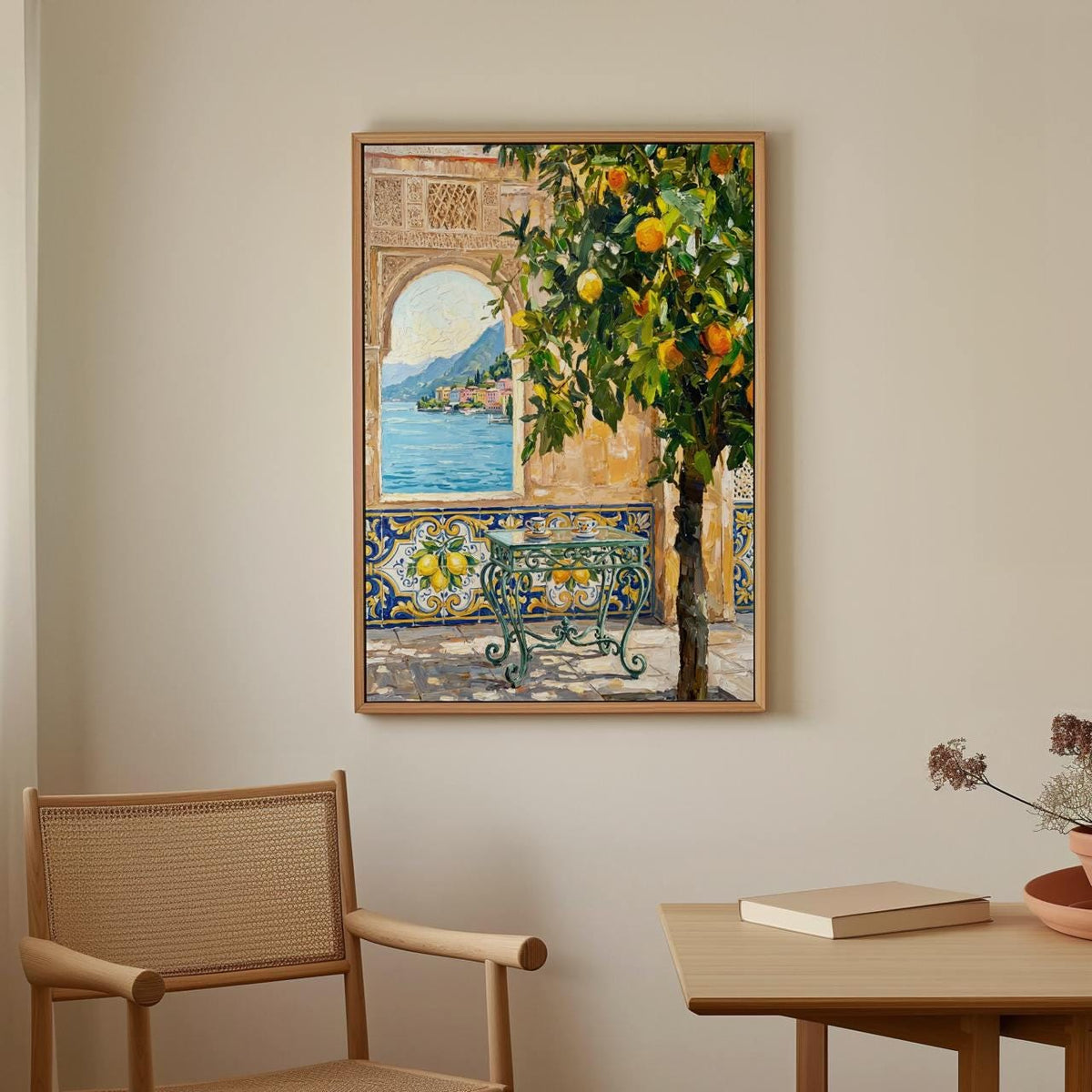 Moroccan Wall Decor, Mediterranean Courtyard Art Print with Orange Tree, Vibrant Moroccan Inspired Wall Art, Exotic Pati