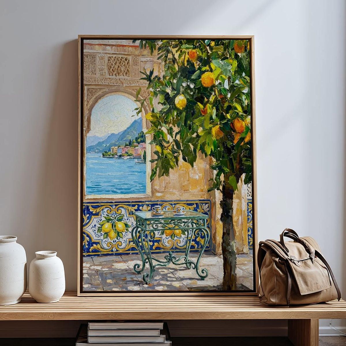 Moroccan Wall Decor, Mediterranean Courtyard Art Print with Orange Tree, Vibrant Moroccan Inspired Wall Art, Exotic Pati