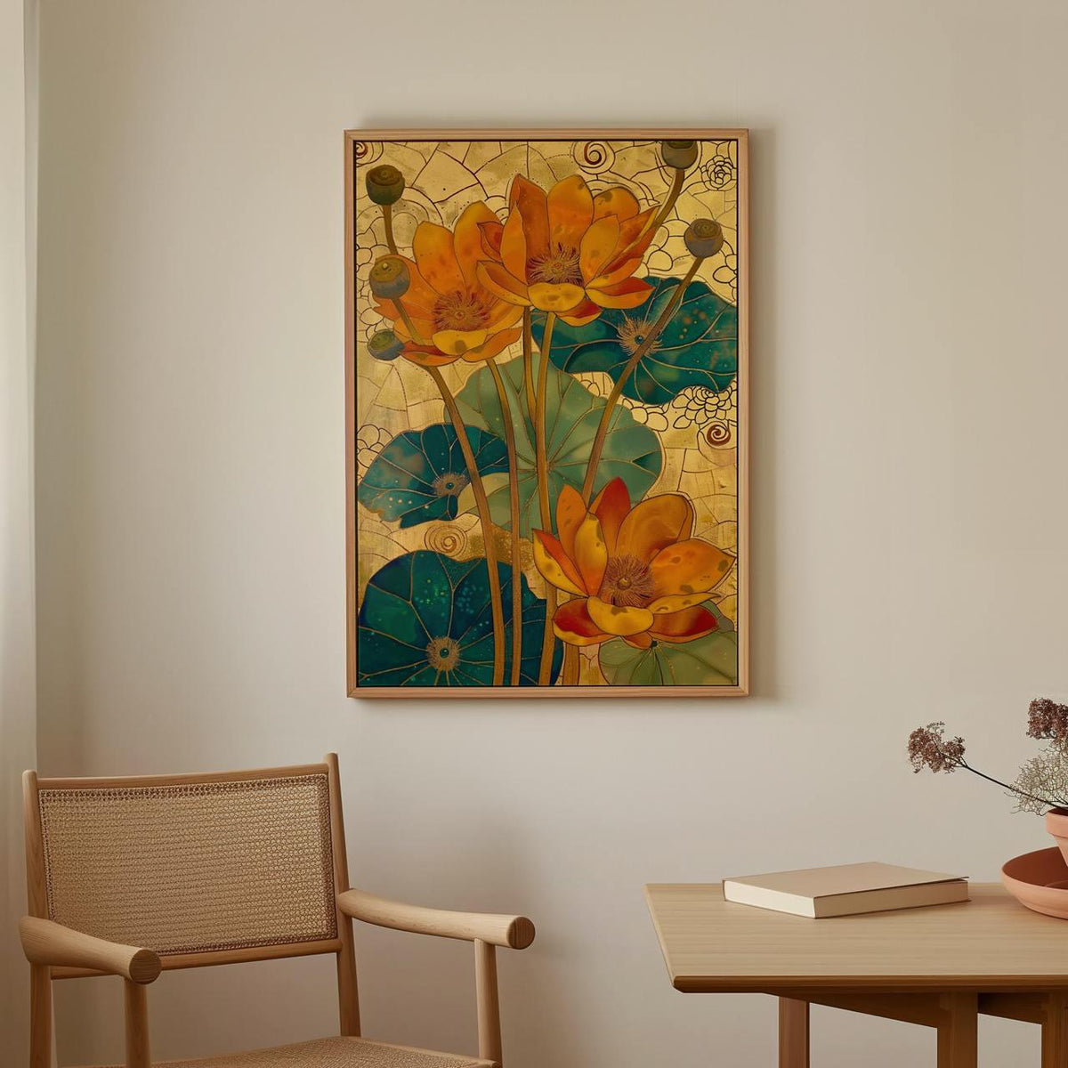Vintage Inspired Yellow Flower Art, Botanical Wall Decor, Retro Mid-Century Modern Floral Print, ART380