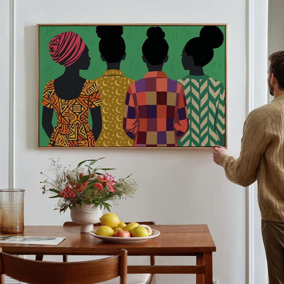 Modern Afro Female Figure Art Print, Afrocentric Boho Folk Art, Abstract Shapes, Maximalist Cultural Wall Decor, ART397