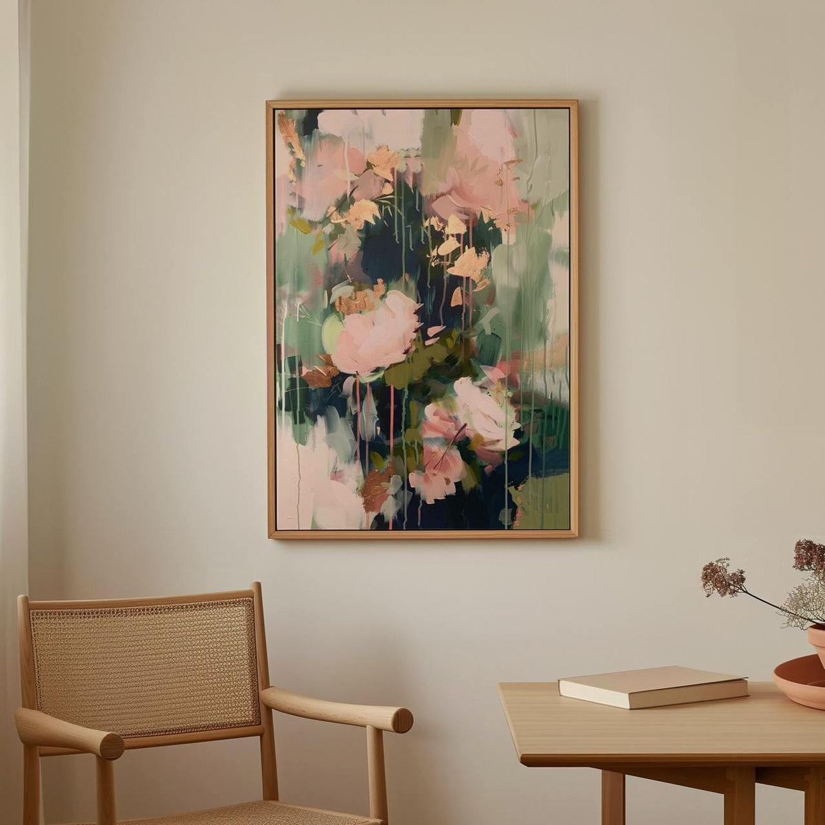 Abstract Floral Wall Art Print, Blush Pink and Sage Green Modern Shapes, Contemporary Living Room Decor, ART118