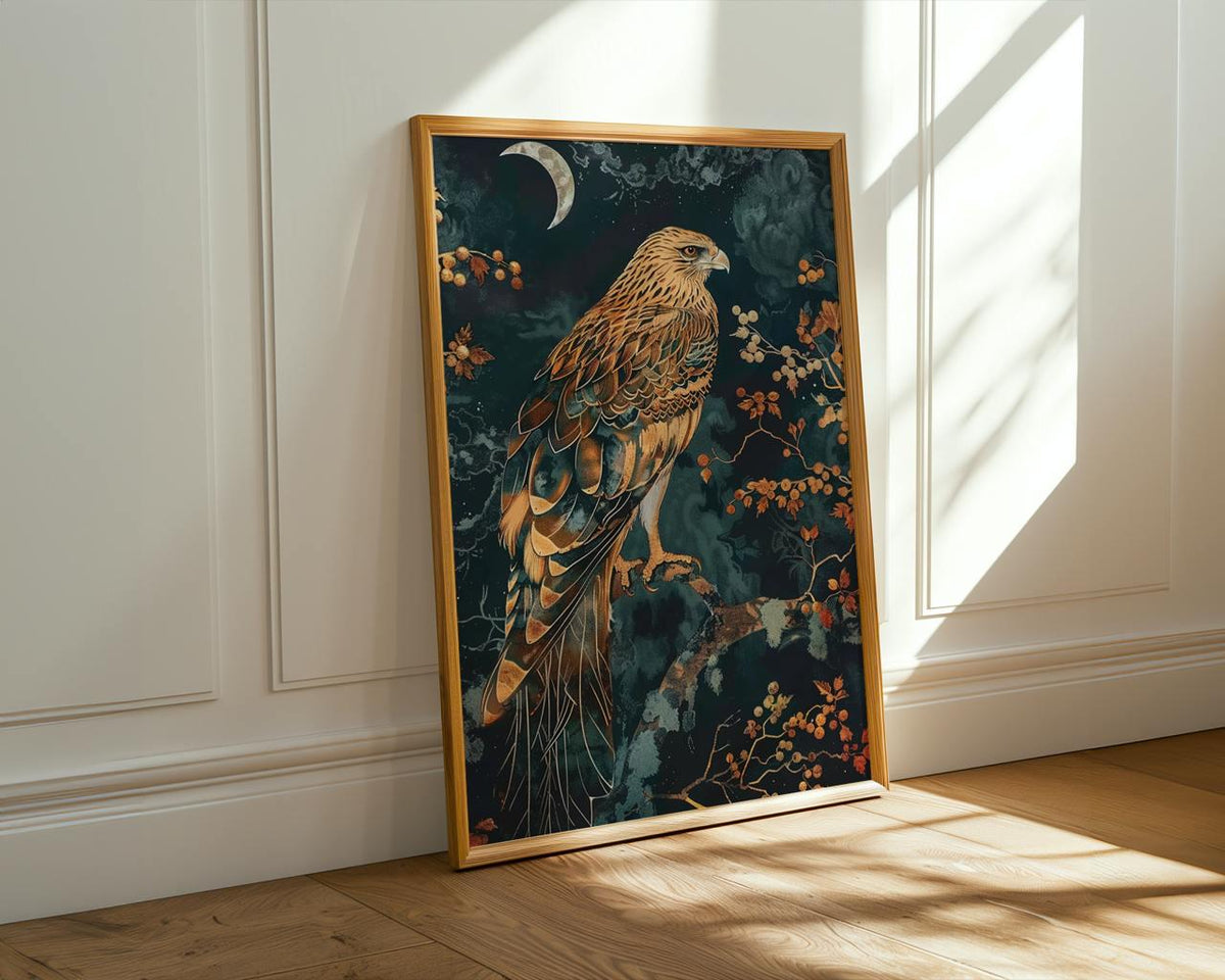 Hawk William Morris Wall Art Print or Canvas, Vintage Bird Of Prey Gift, Cottagecore Dark Academia Decor, Mid Century Bo
