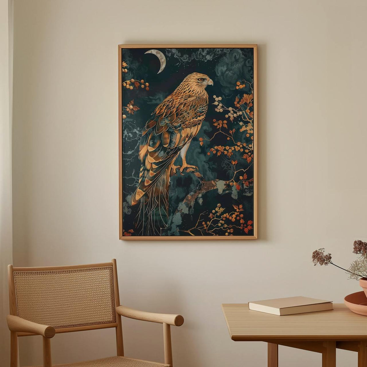 Hawk William Morris Wall Art Print or Canvas, Vintage Bird Of Prey Gift, Cottagecore Dark Academia Decor, Mid Century Bo