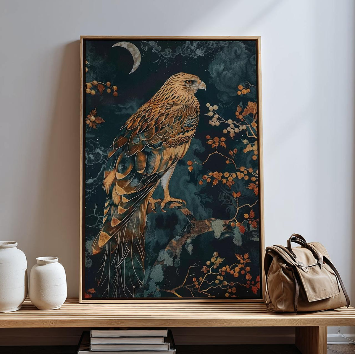 Hawk William Morris Wall Art Print or Canvas, Vintage Bird Of Prey Gift, Cottagecore Dark Academia Decor, Mid Century Bo