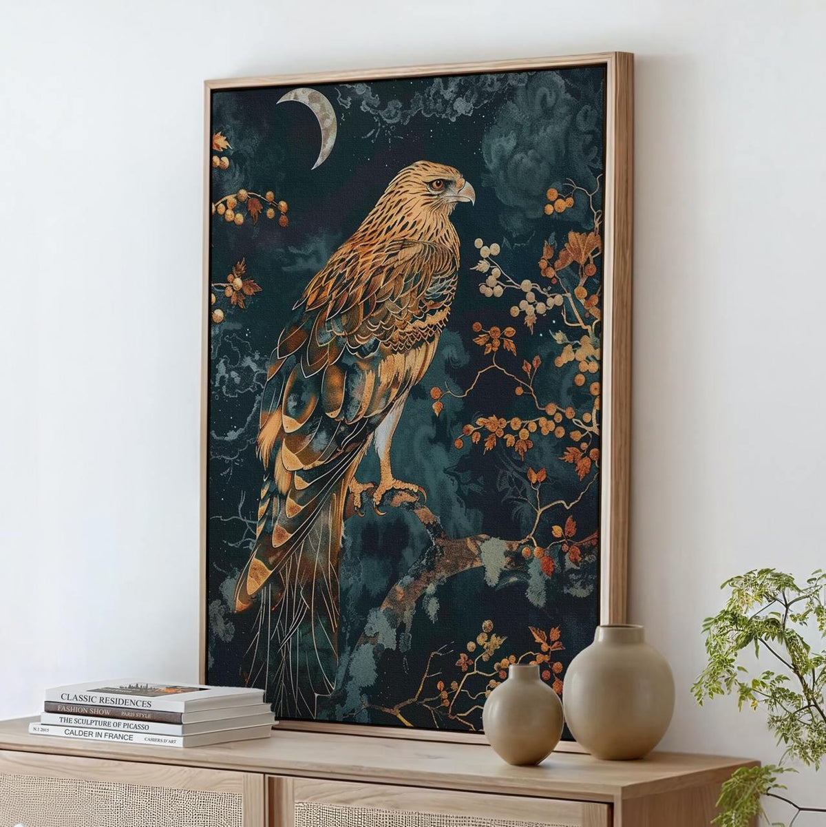 Hawk William Morris Wall Art Print or Canvas, Vintage Bird Of Prey Gift, Cottagecore Dark Academia Decor, Mid Century Bo