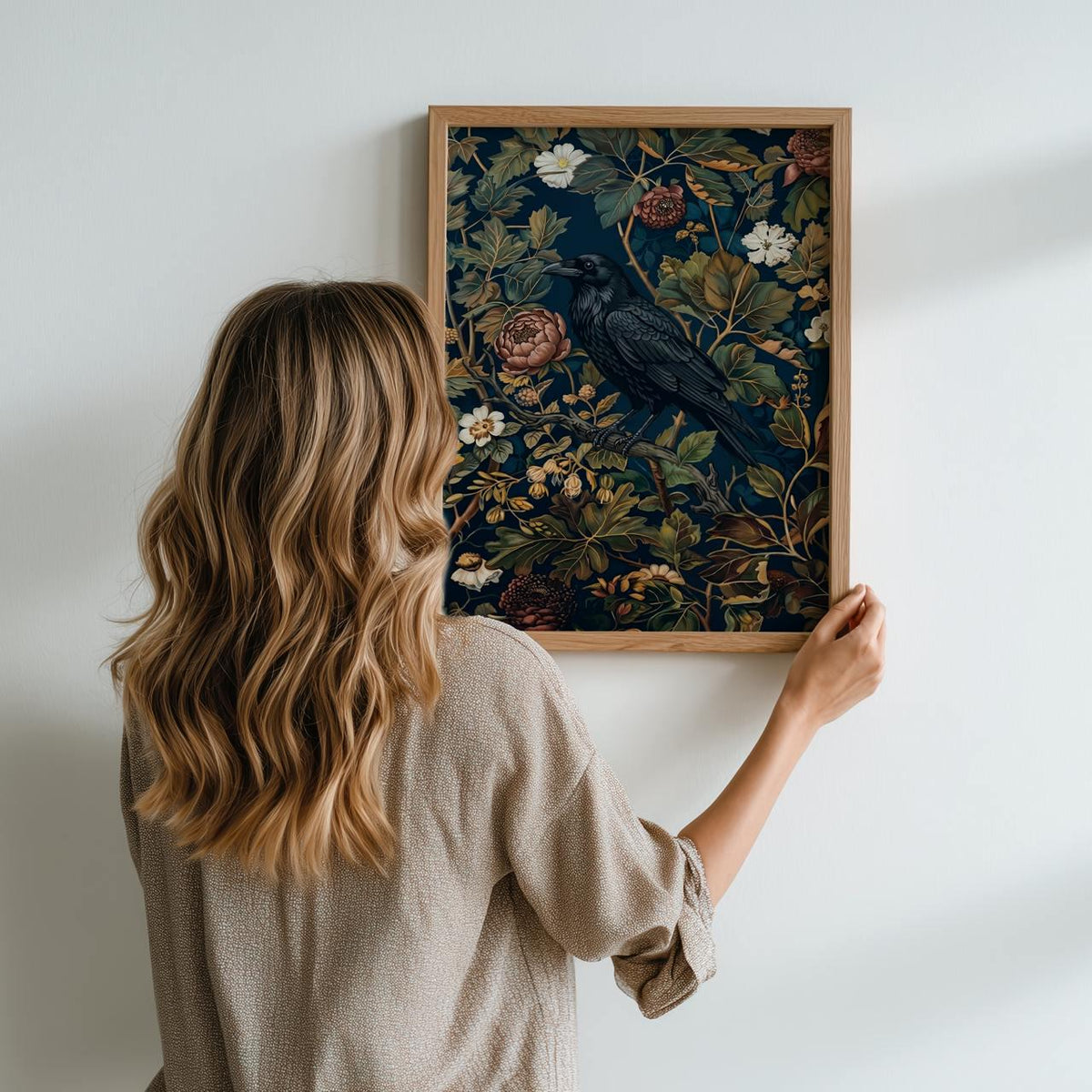 Black Crow William Morris Wall Art Print, Vintage Victorian Bird Poster, Cottagecore Dark Academia Decor, Mid Century Bo