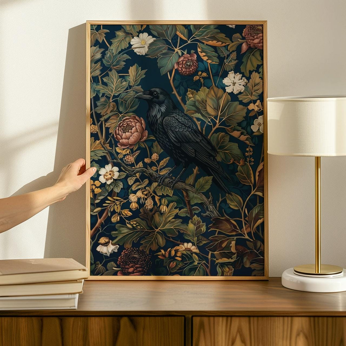 Black Crow William Morris Wall Art Print, Vintage Victorian Bird Poster, Cottagecore Dark Academia Decor, Mid Century Bo