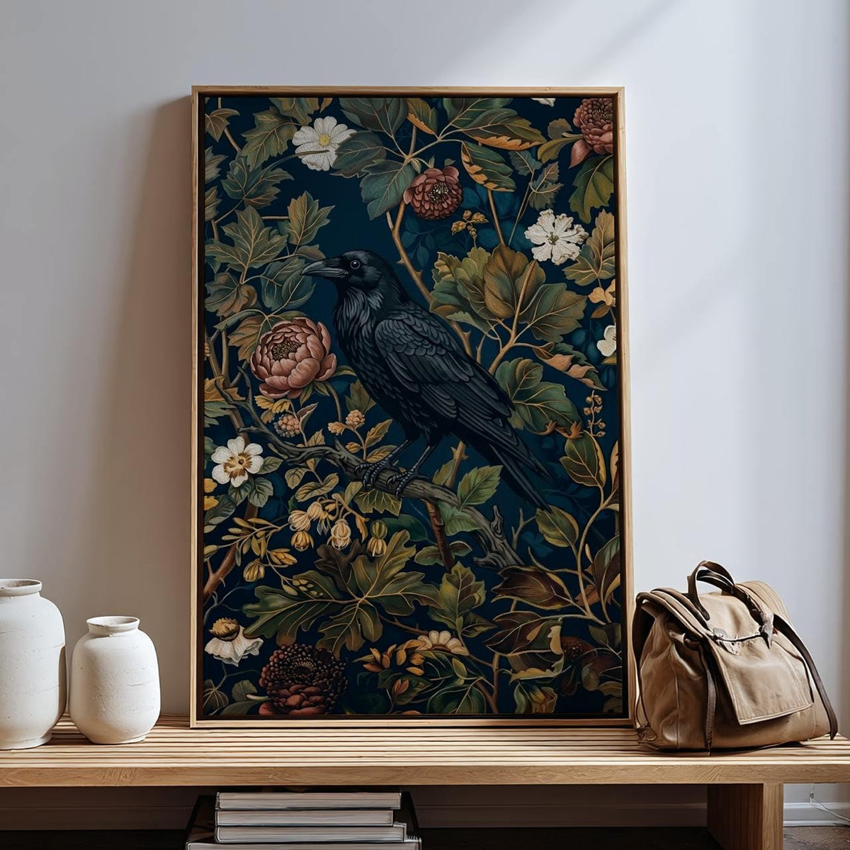 Black Crow William Morris Wall Art Print, Vintage Victorian Bird Poster, Cottagecore Dark Academia Decor, Mid Century Bo