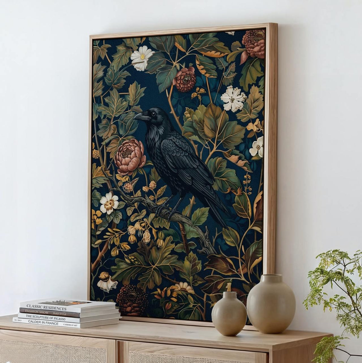 Black Crow William Morris Wall Art Print, Vintage Victorian Bird Poster, Cottagecore Dark Academia Decor, Mid Century Bo