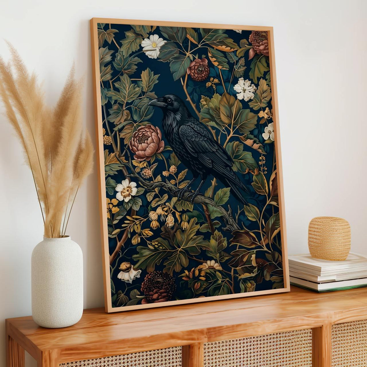 Black Crow William Morris Wall Art Print, Vintage Victorian Bird Poster, Cottagecore Dark Academia Decor, Mid Century Bo