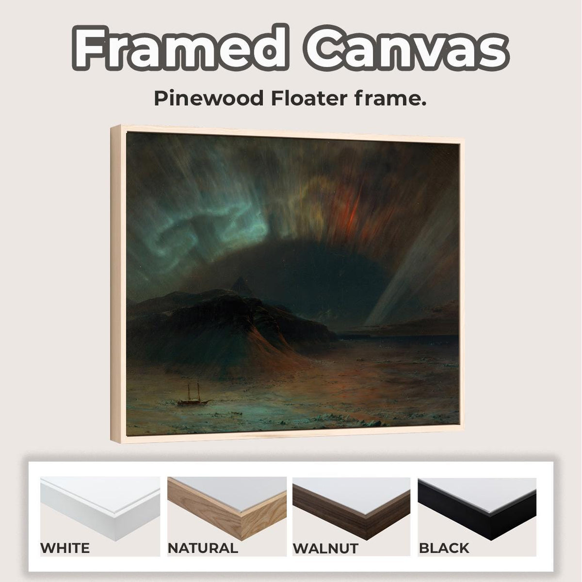 Frederic Edwin Church, Aurora Borealis - northern lights wall art, dark landscape decor, museum style print, dramatic ho