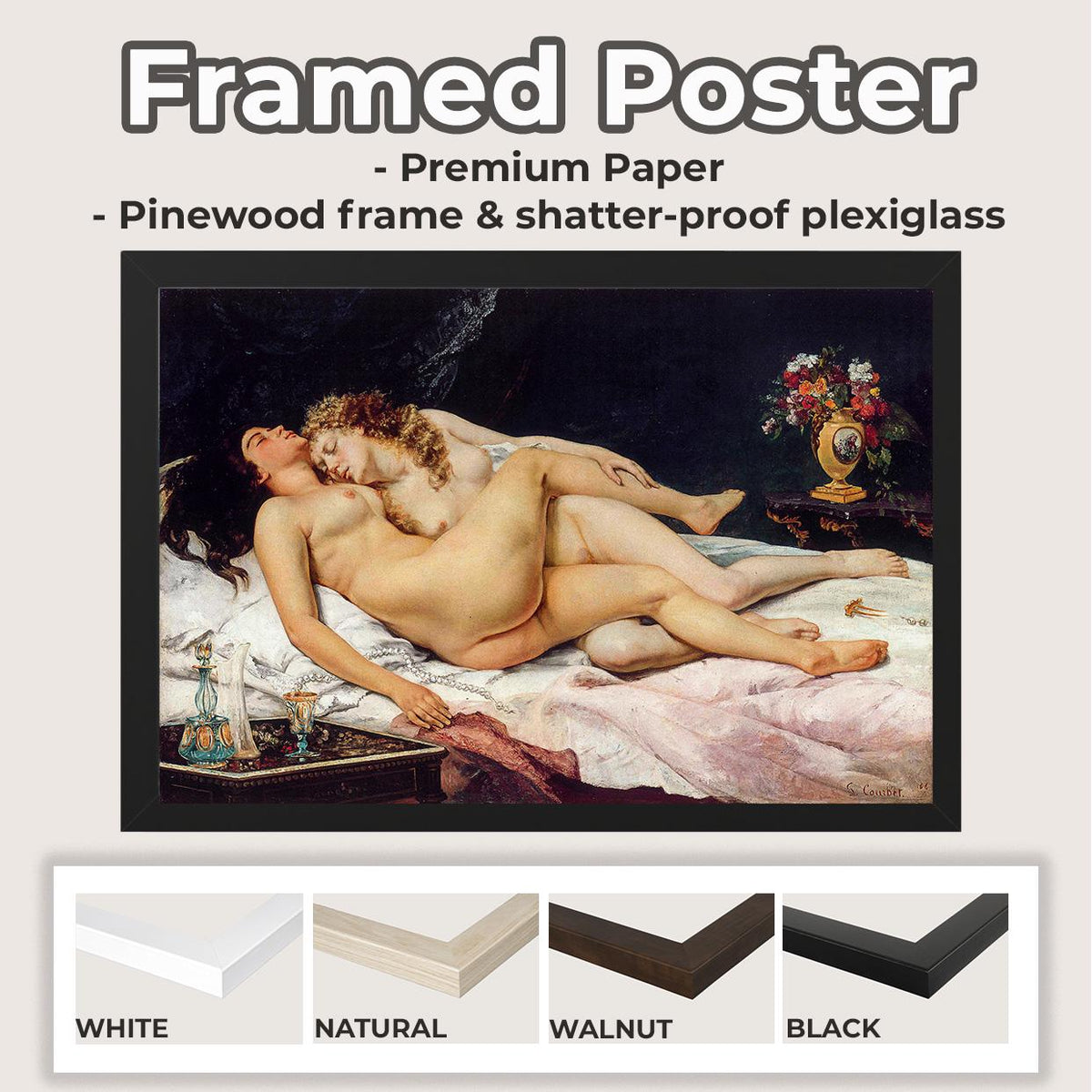 Gustave Courbet - The Sleepers, Le Sommeil. Sensual bedroom wall art, Lesbian Art, Couple canvas art, Living room wall a