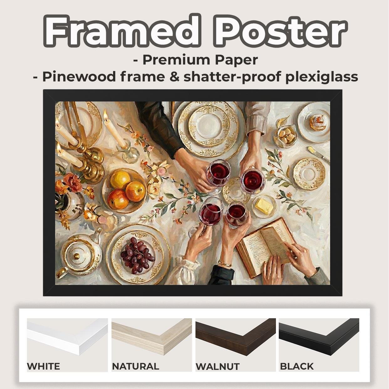 Elegant Dinner Cheers Wall Art, Large Festive Celebration Canvas Print, Cozy Family Toast Decor For Dining Room, Kitchen
