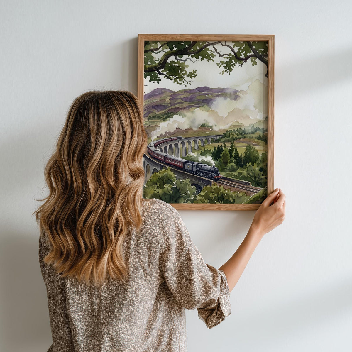 Glenfinnan Viaduct Art Print, Scottish Highlands Watercolor Landscape, Scenic Scotland Travel Wall Art for Home Decor, A