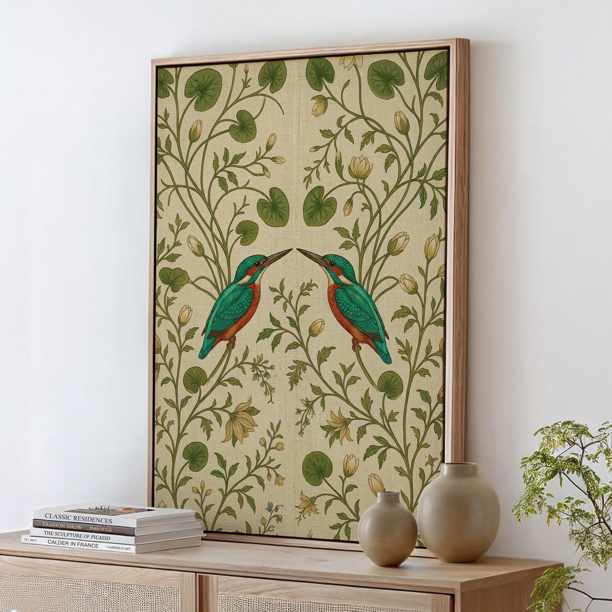 Vintage Bird Tapestry Print, Botanical Folk Art Wall Hanging with Elegant Birds, Decorative Art for Nature-Inspired Inte