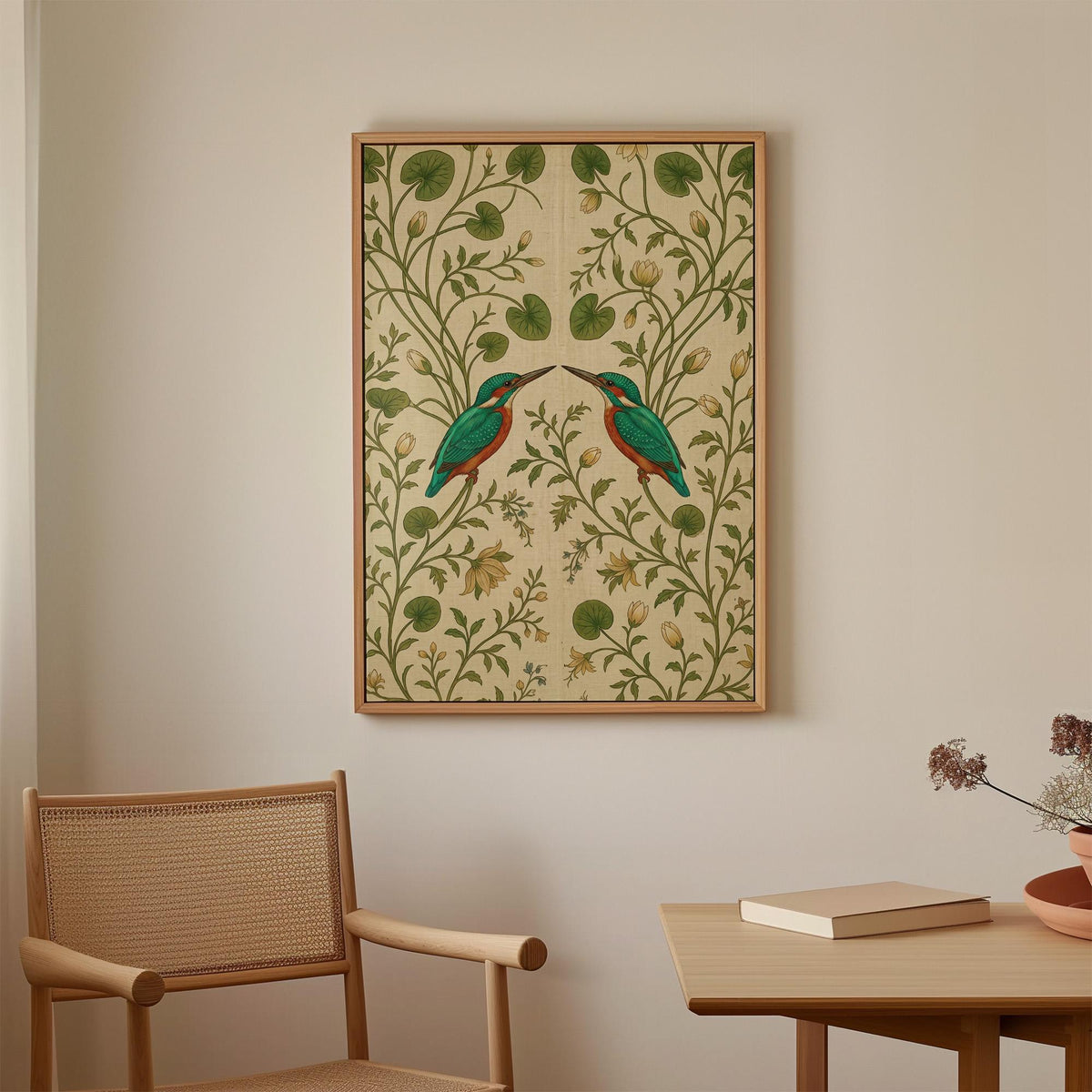 Vintage Bird Tapestry Print, Botanical Folk Art Wall Hanging with Elegant Birds, Decorative Art for Nature-Inspired Inte