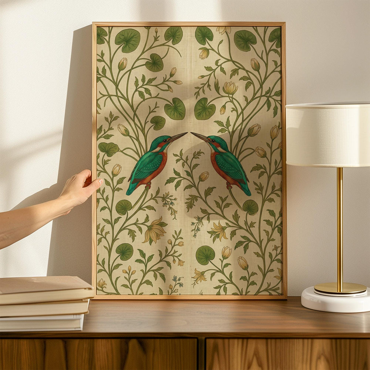 Vintage Bird Tapestry Print, Botanical Folk Art Wall Hanging with Elegant Birds, Decorative Art for Nature-Inspired Inte