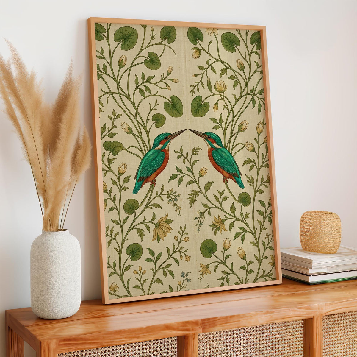 Vintage Bird Tapestry Print, Botanical Folk Art Wall Hanging with Elegant Birds, Decorative Art for Nature-Inspired Inte