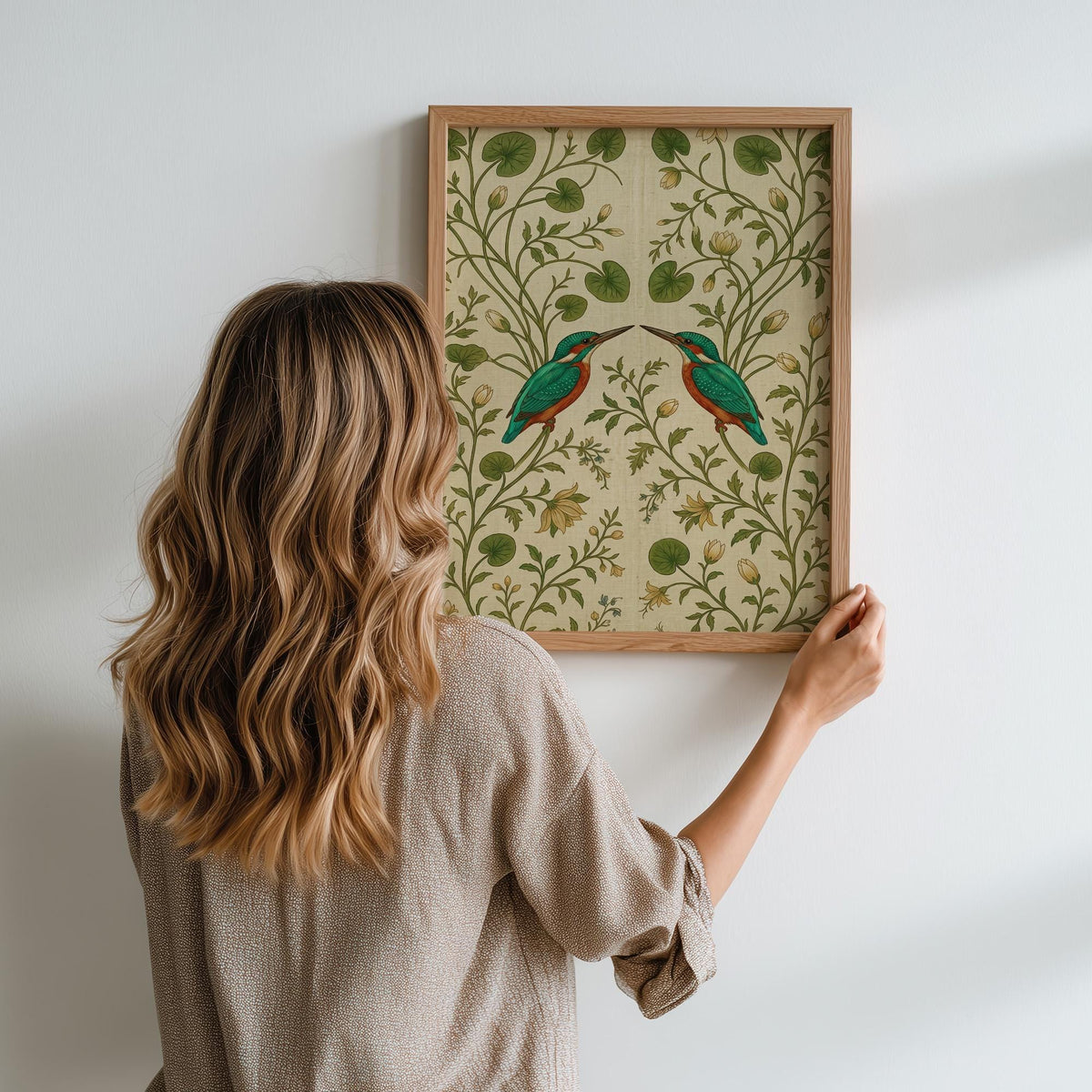 Vintage Bird Tapestry Print, Botanical Folk Art Wall Hanging with Elegant Birds, Decorative Art for Nature-Inspired Inte
