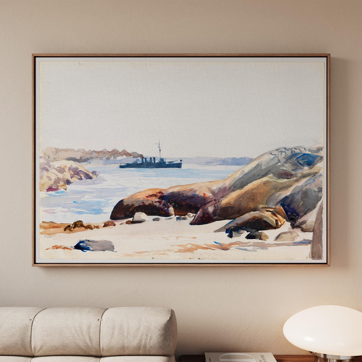 Edward Hopper, Destroyer and Rocky Shore - 1923–1924 Coastal Study, Maritime Wall Art, Watercolor Print, Whitney Museum 