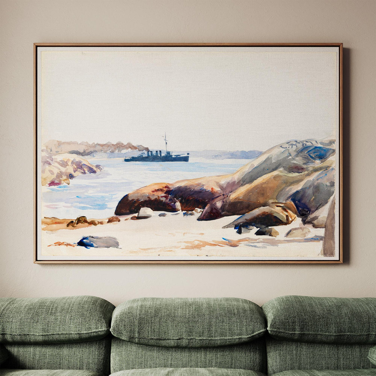 Edward Hopper, Destroyer and Rocky Shore - 1923–1924 Coastal Study, Maritime Wall Art, Watercolor Print, Whitney Museum 