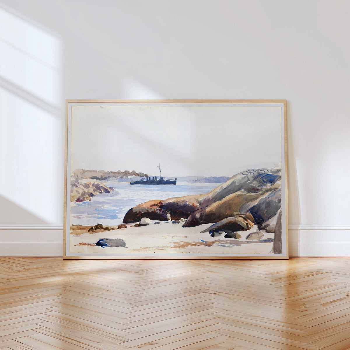 Edward Hopper, Destroyer and Rocky Shore - 1923–1924 Coastal Study, Maritime Wall Art, Watercolor Print, Whitney Museum 