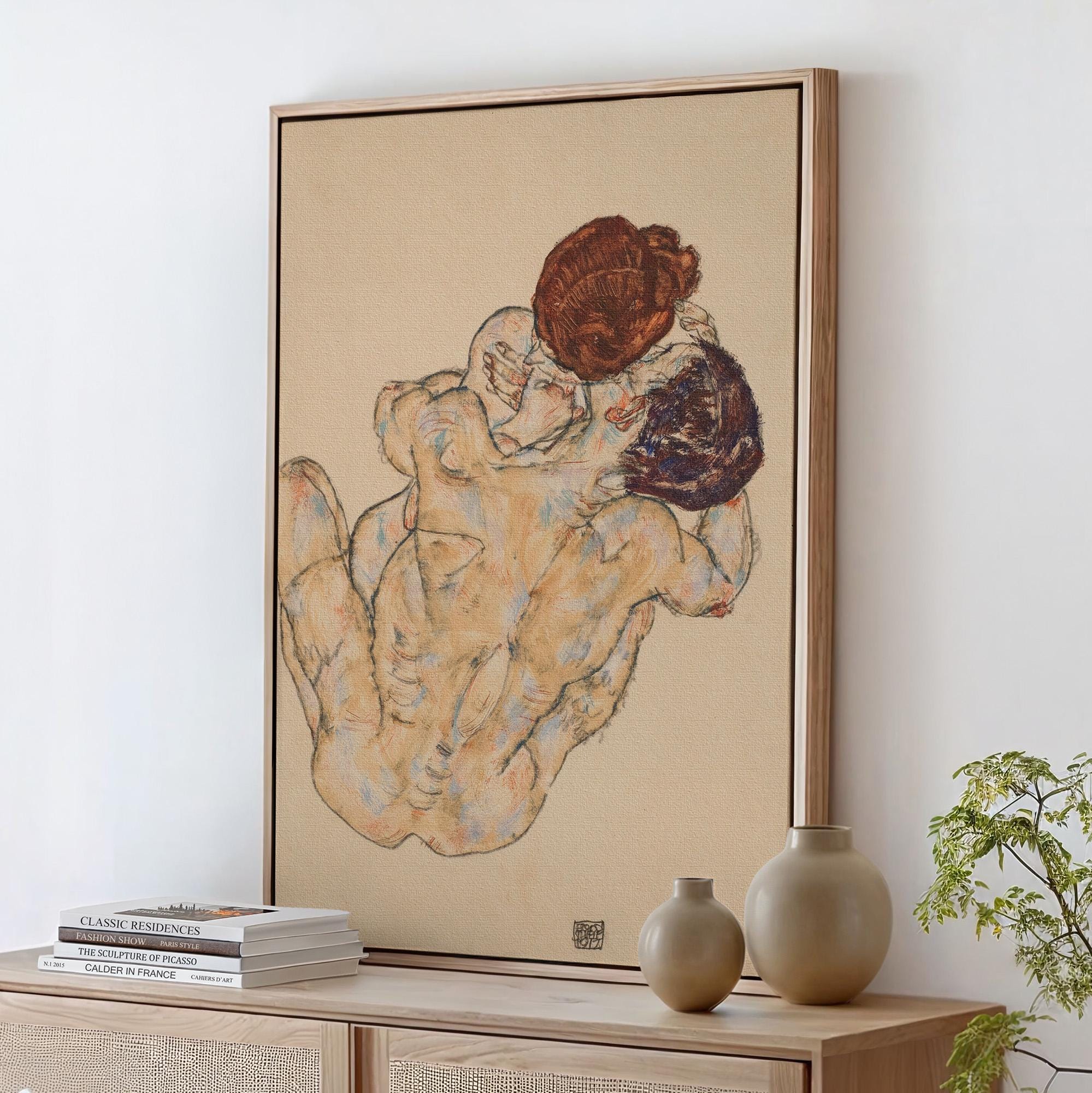 Egon Schiele, Man and Woman - 1917 Expressionist Embrace Print, Austrian Modernism Wall Art, Lovers Figure Poster, Vinta