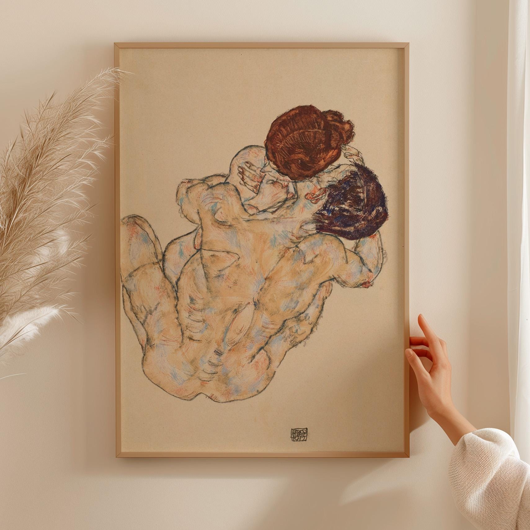Egon Schiele, Man and Woman - 1917 Expressionist Embrace Print, Austrian Modernism Wall Art, Lovers Figure Poster, Vinta