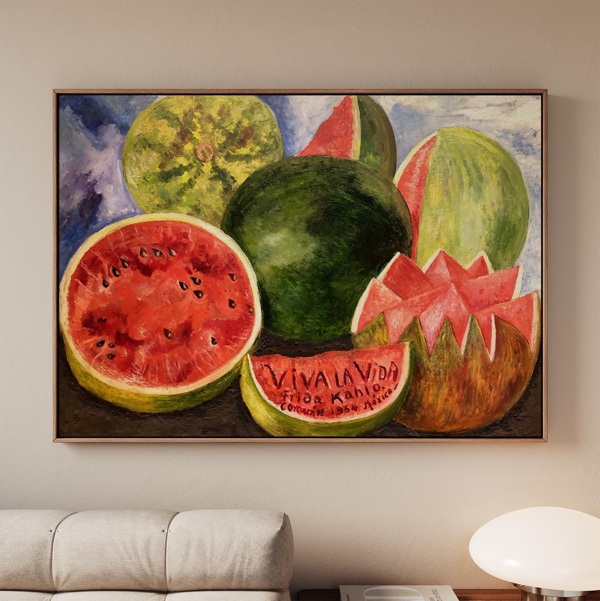 Frida Kahlo, Viva la Vida - 1954 Watermelon Still Life Print, Mexican Folk Art Wall Art, Bold Color Poster, Vintage Deco