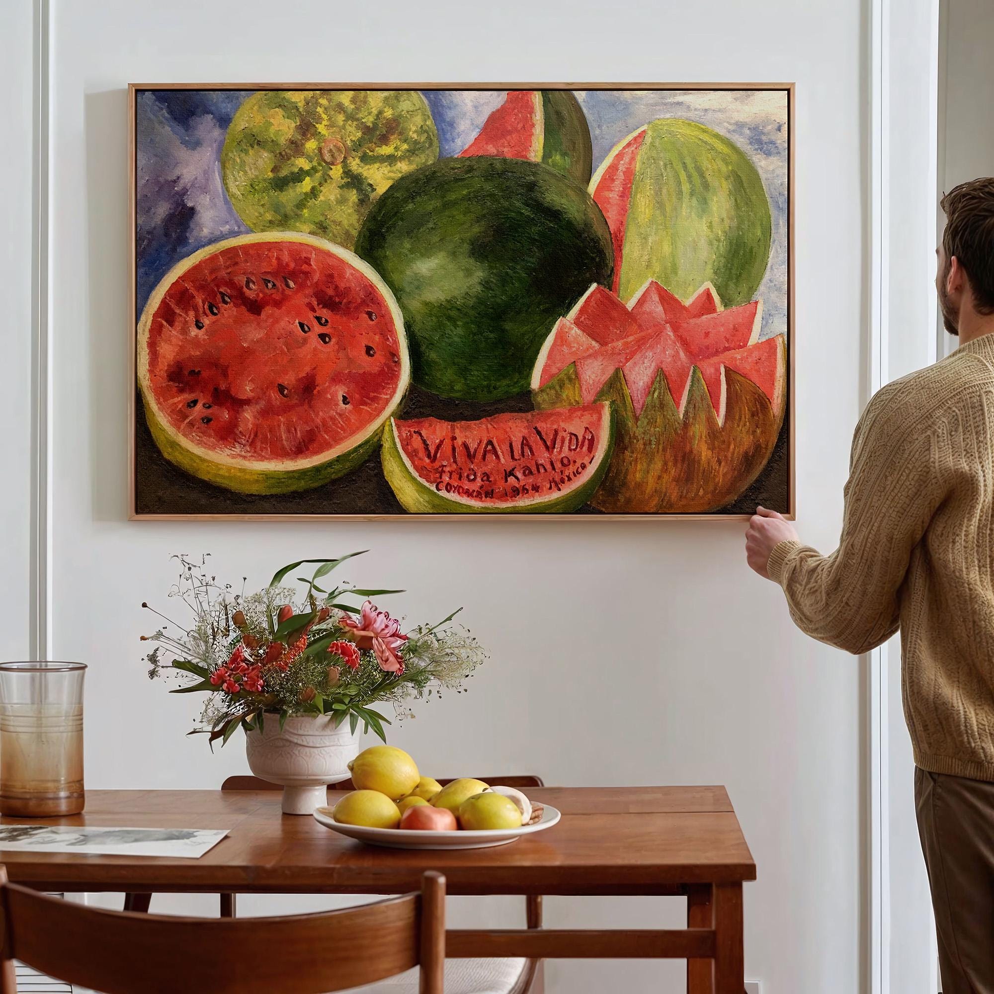 Frida Kahlo, Viva la Vida - 1954 Watermelon Still Life Print, Mexican Folk Art Wall Art, Bold Color Poster, Vintage Deco