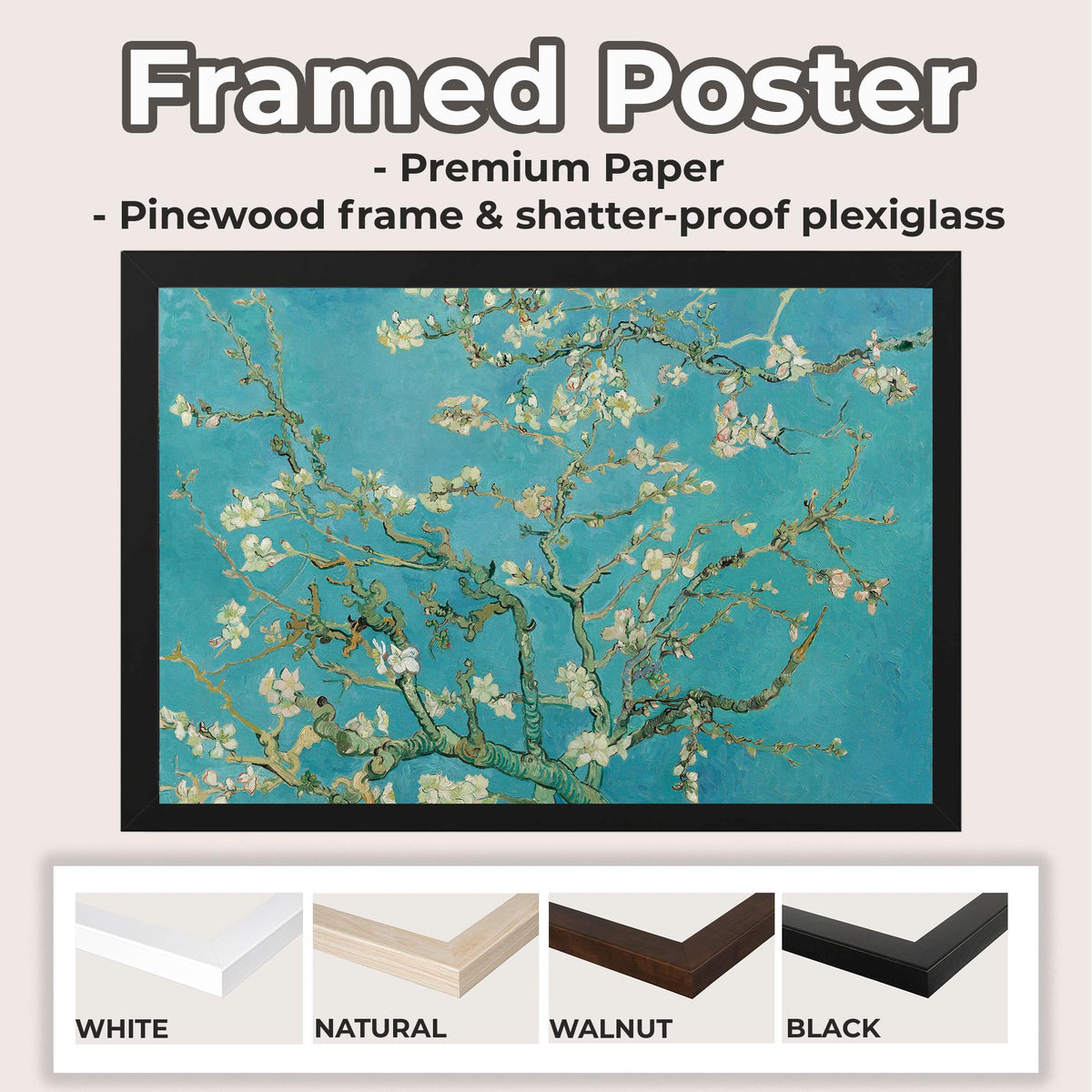 Vincent van Gogh, Almond Blossom - 1890 Floral Wall Art, Japanese-Inspired Impressionist Print, Blue and White Flower Po
