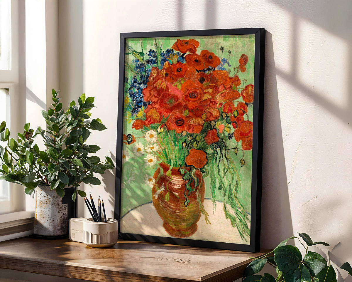 Vincent van Gogh, Vase with Cornflowers and Poppies - 1887 Floral Still Life Print, Post-Impressionist Wall Art, Blue an