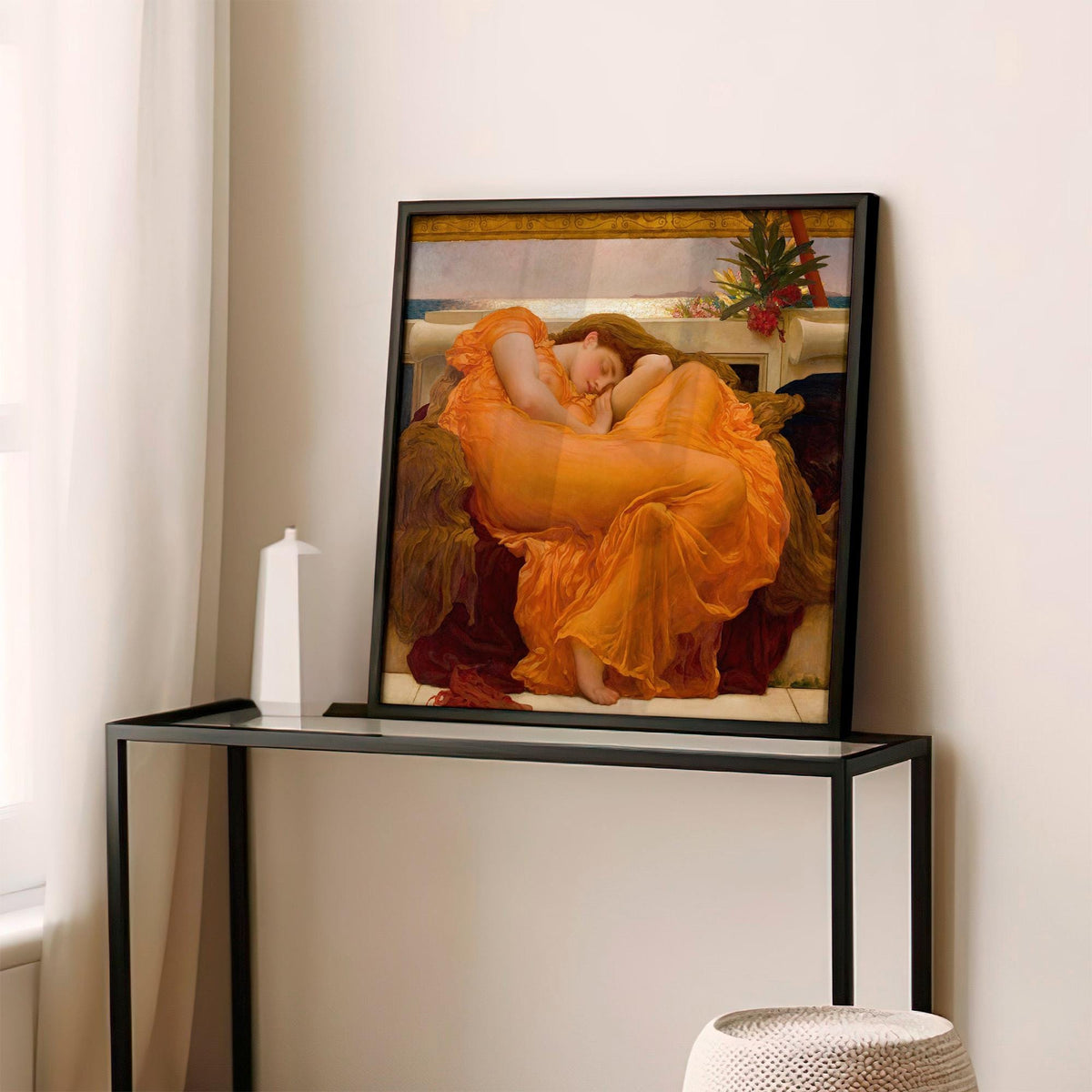 Frederic Leighton, Flaming June - 1895 Victorian Masterpiece Print, Sleeping Woman Wall Art, Orange Aesthetic Poster, Cl