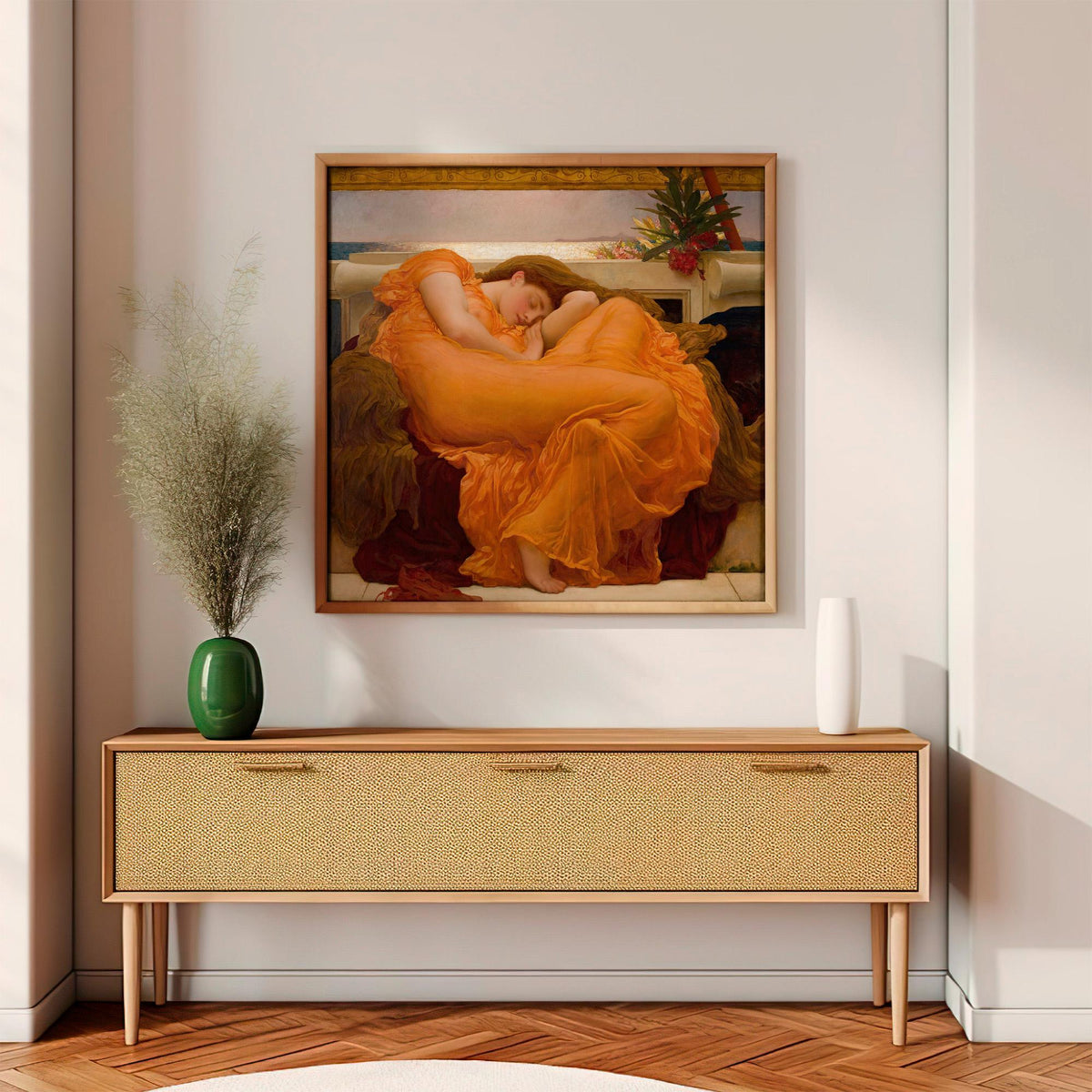 Frederic Leighton, Flaming June - 1895 Victorian Masterpiece Print, Sleeping Woman Wall Art, Orange Aesthetic Poster, Cl