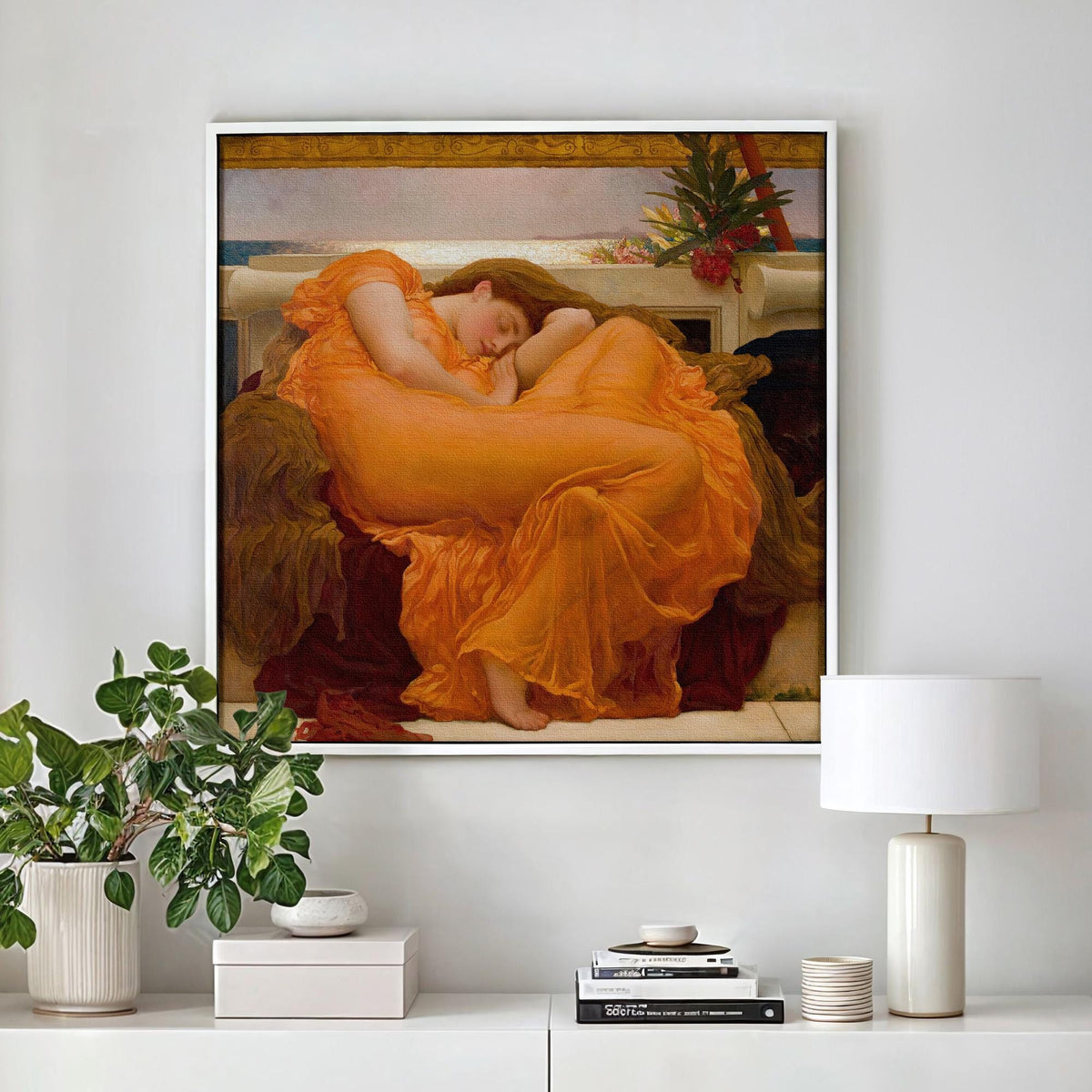 Frederic Leighton, Flaming June - 1895 Victorian Masterpiece Print, Sleeping Woman Wall Art, Orange Aesthetic Poster, Cl