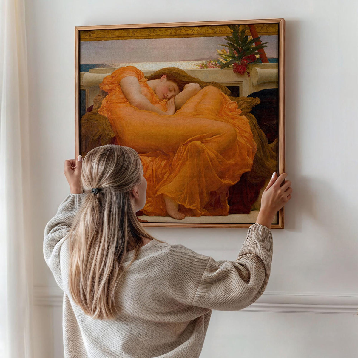 Frederic Leighton, Flaming June - 1895 Victorian Masterpiece Print, Sleeping Woman Wall Art, Orange Aesthetic Poster, Cl