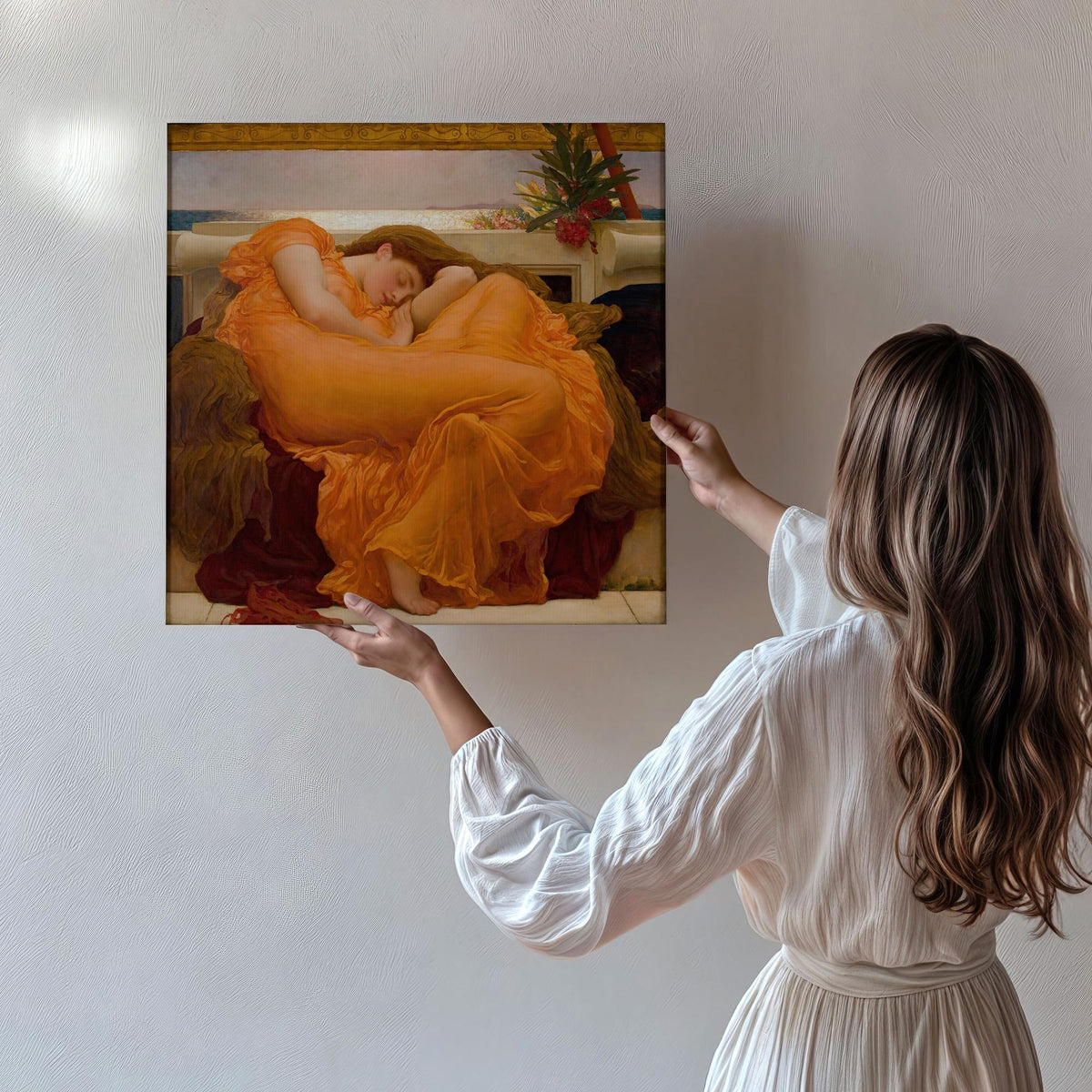 Frederic Leighton, Flaming June - 1895 Victorian Masterpiece Print, Sleeping Woman Wall Art, Orange Aesthetic Poster, Cl