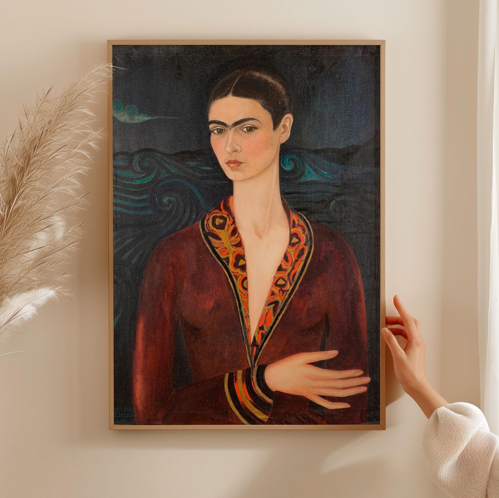 Frida Kahlo, Self-Portrait in a Velvet Dress - 1926 Surreal Self Portrait Print, Mexican Wall Art, Dark Romantic Poster,