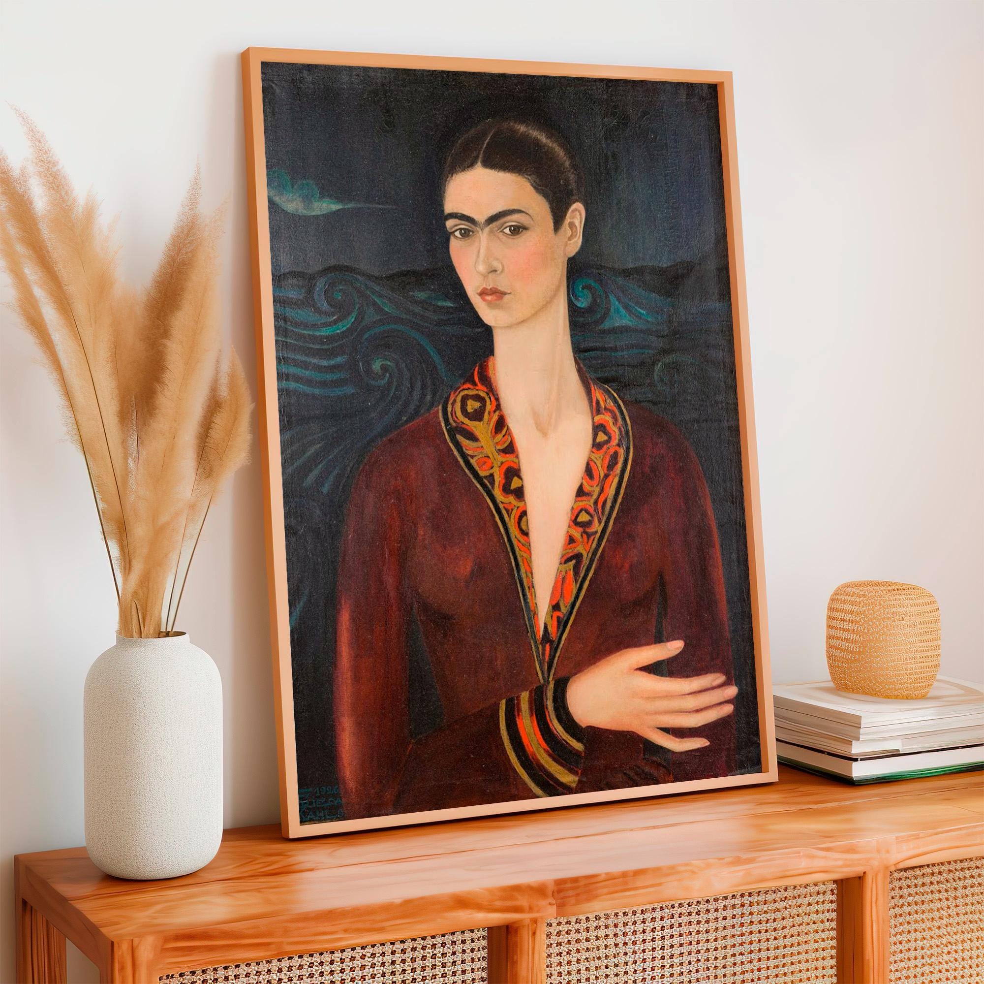 Frida Kahlo, Self-Portrait in a Velvet Dress - 1926 Surreal Self Portrait Print, Mexican Wall Art, Dark Romantic Poster,