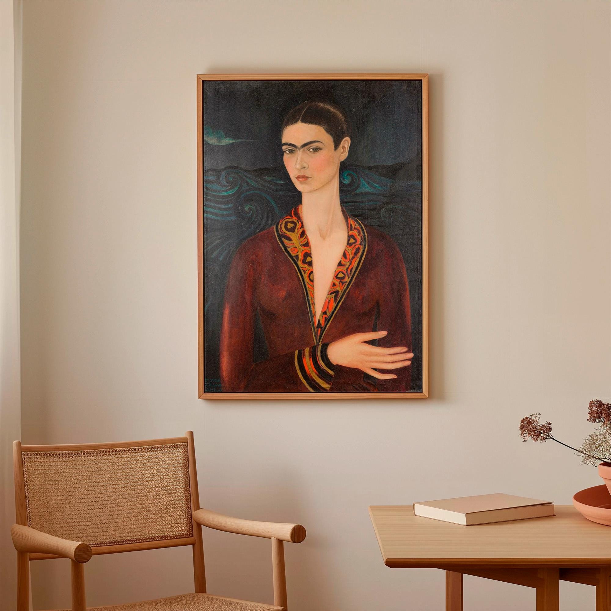 Frida Kahlo, Self-Portrait in a Velvet Dress - 1926 Surreal Self Portrait Print, Mexican Wall Art, Dark Romantic Poster,