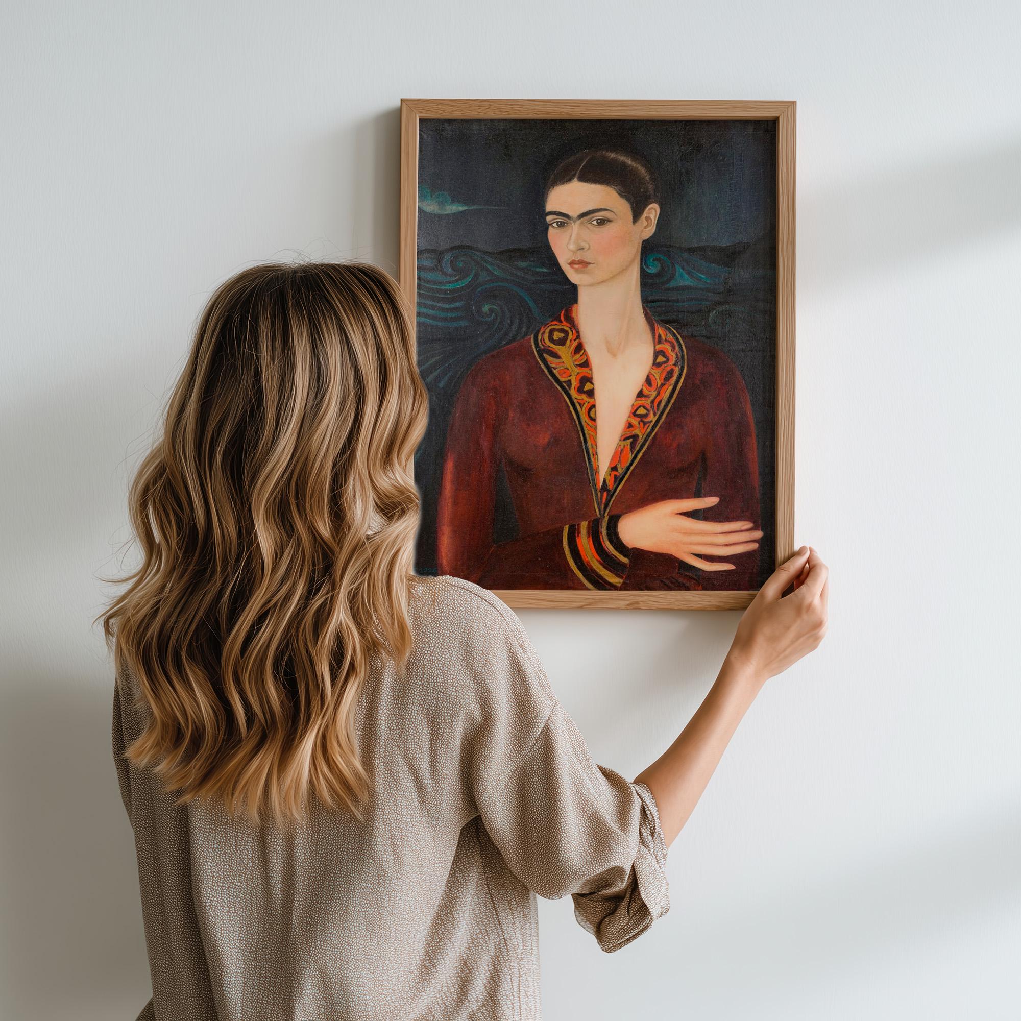 Frida Kahlo, Self-Portrait in a Velvet Dress - 1926 Surreal Self Portrait Print, Mexican Wall Art, Dark Romantic Poster,