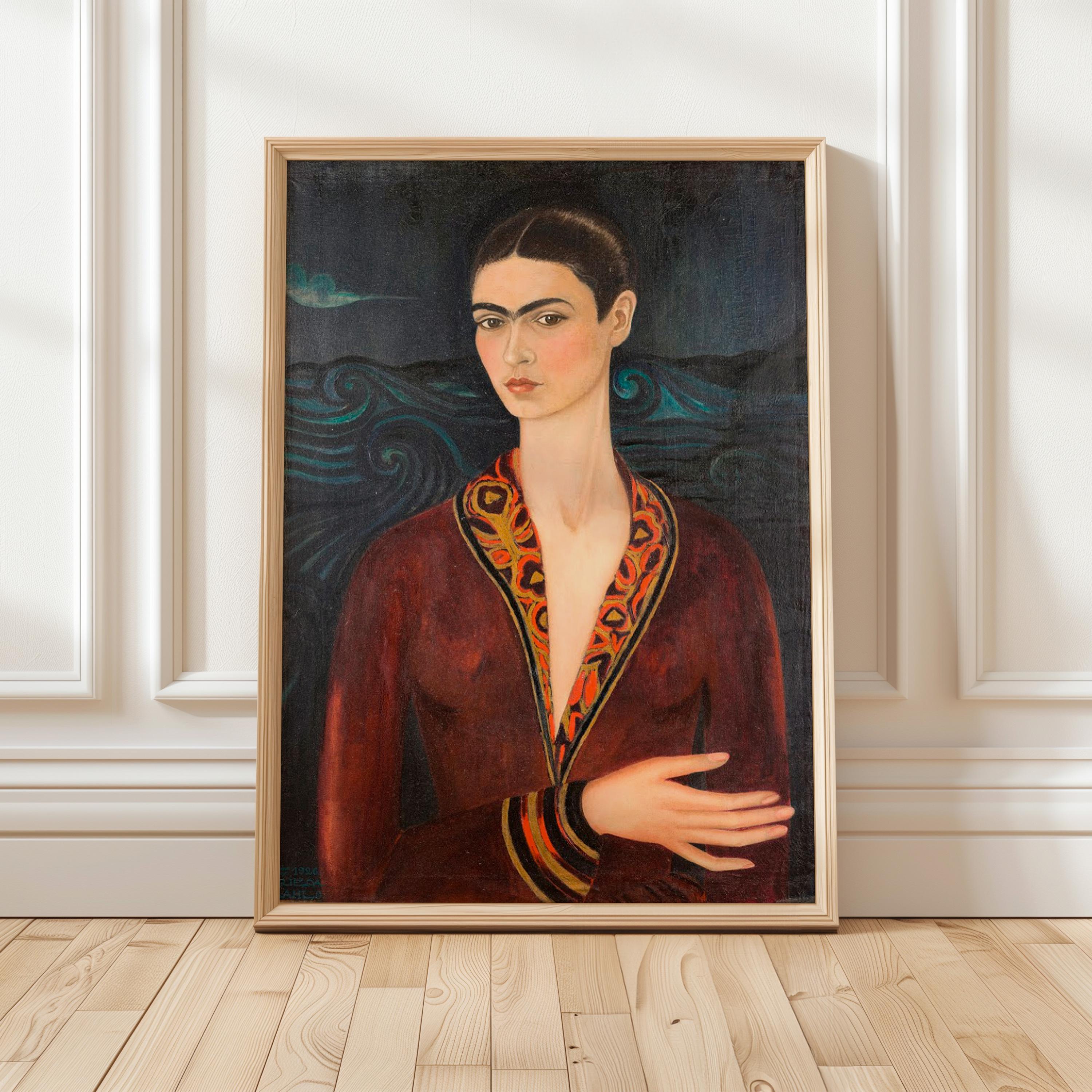 Frida Kahlo, Self-Portrait in a Velvet Dress - 1926 Surreal Self Portrait Print, Mexican Wall Art, Dark Romantic Poster,
