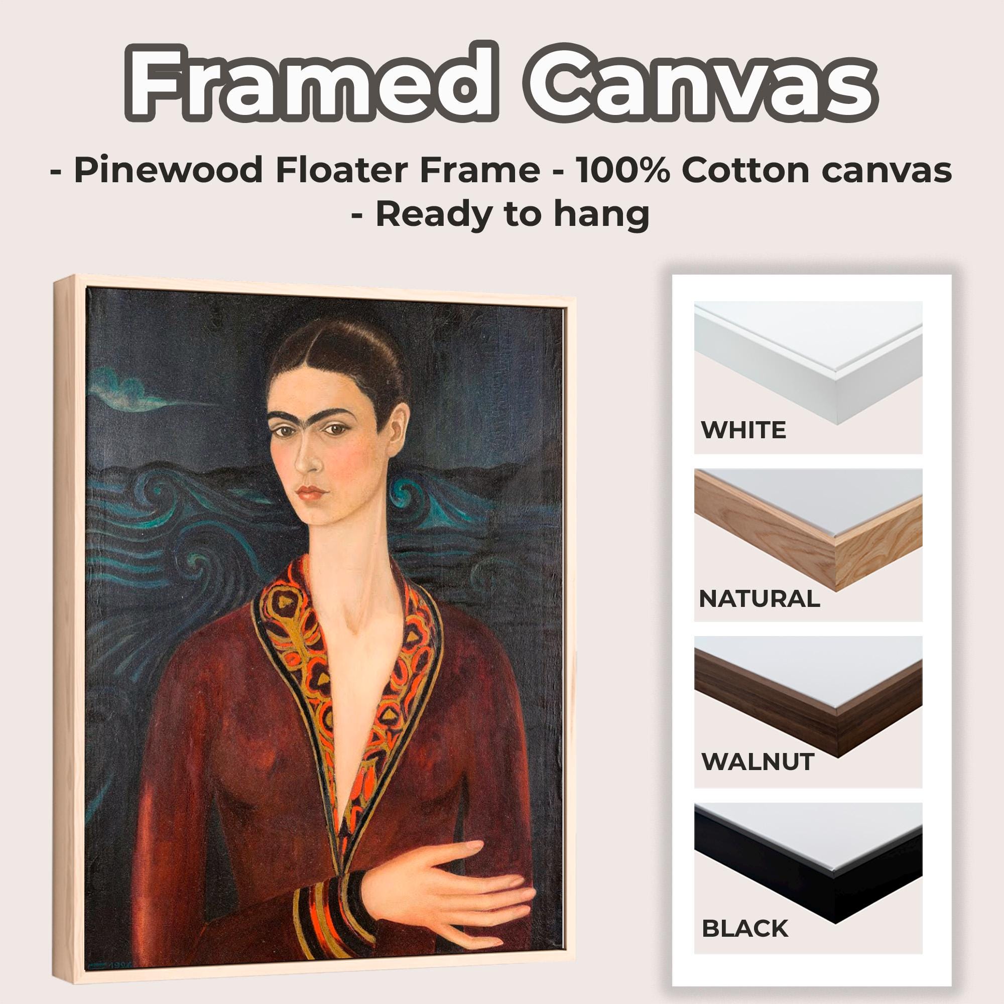 Frida Kahlo, Self-Portrait in a Velvet Dress - 1926 Surreal Self Portrait Print, Mexican Wall Art, Dark Romantic Poster,
