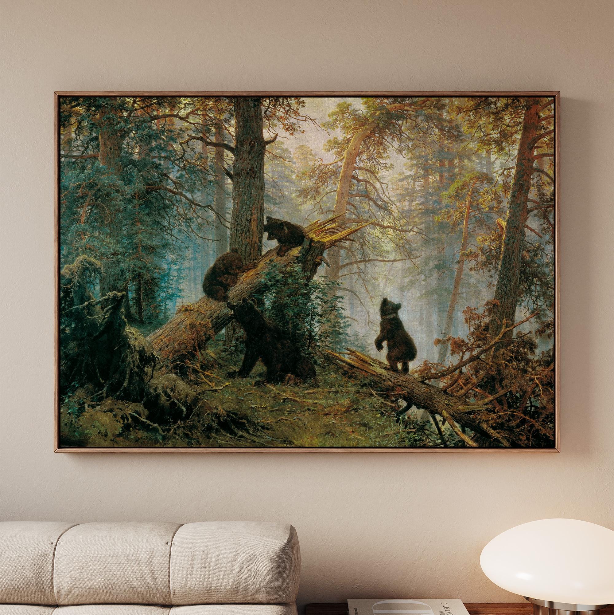 Ivan Shishkin, Morning in a Pine Forest - 1889 Forest Landscape Print, Russian Bear Cubs Wall Art, Classic Woodland Post