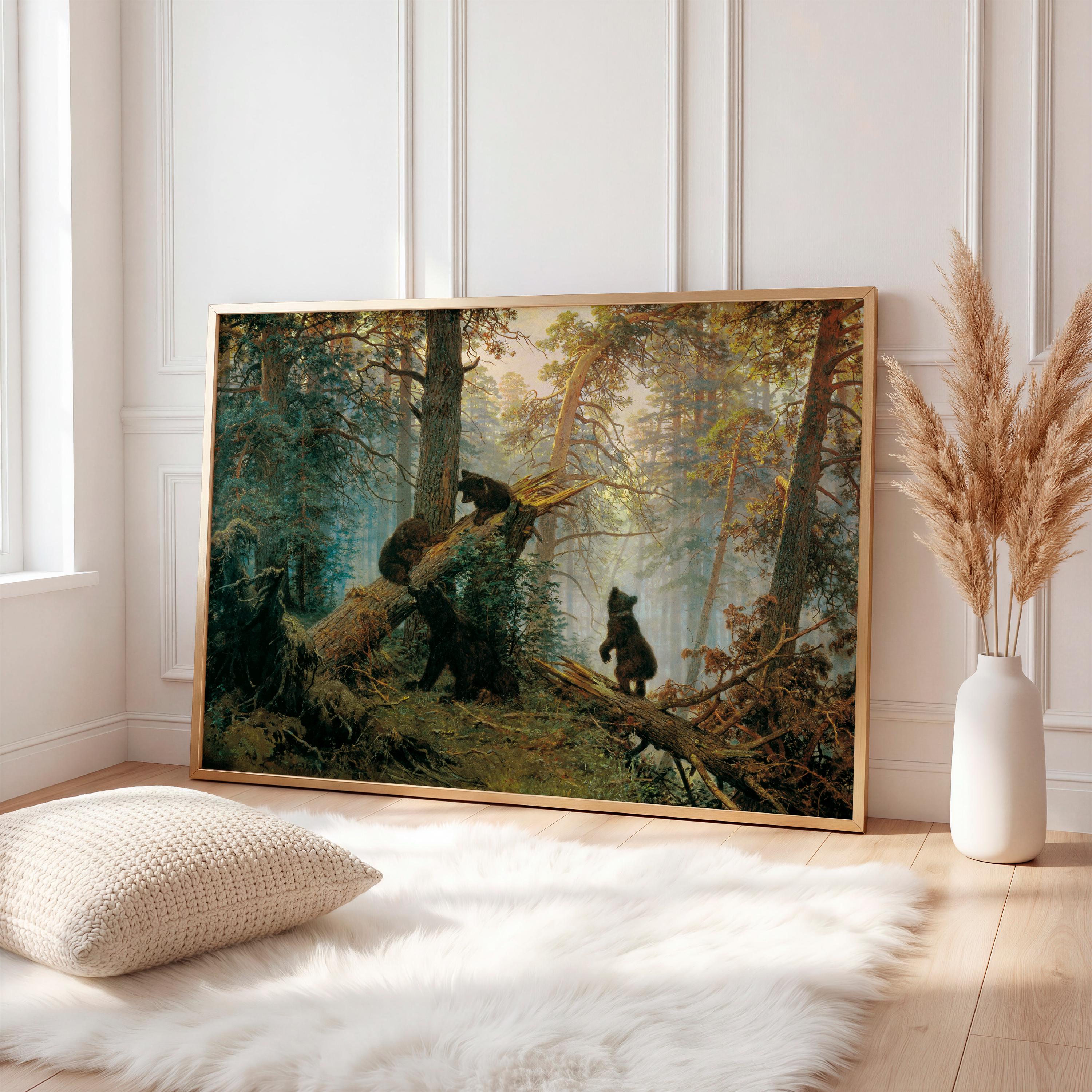 Ivan Shishkin, Morning in a Pine Forest - 1889 Forest Landscape Print, Russian Bear Cubs Wall Art, Classic Woodland Post