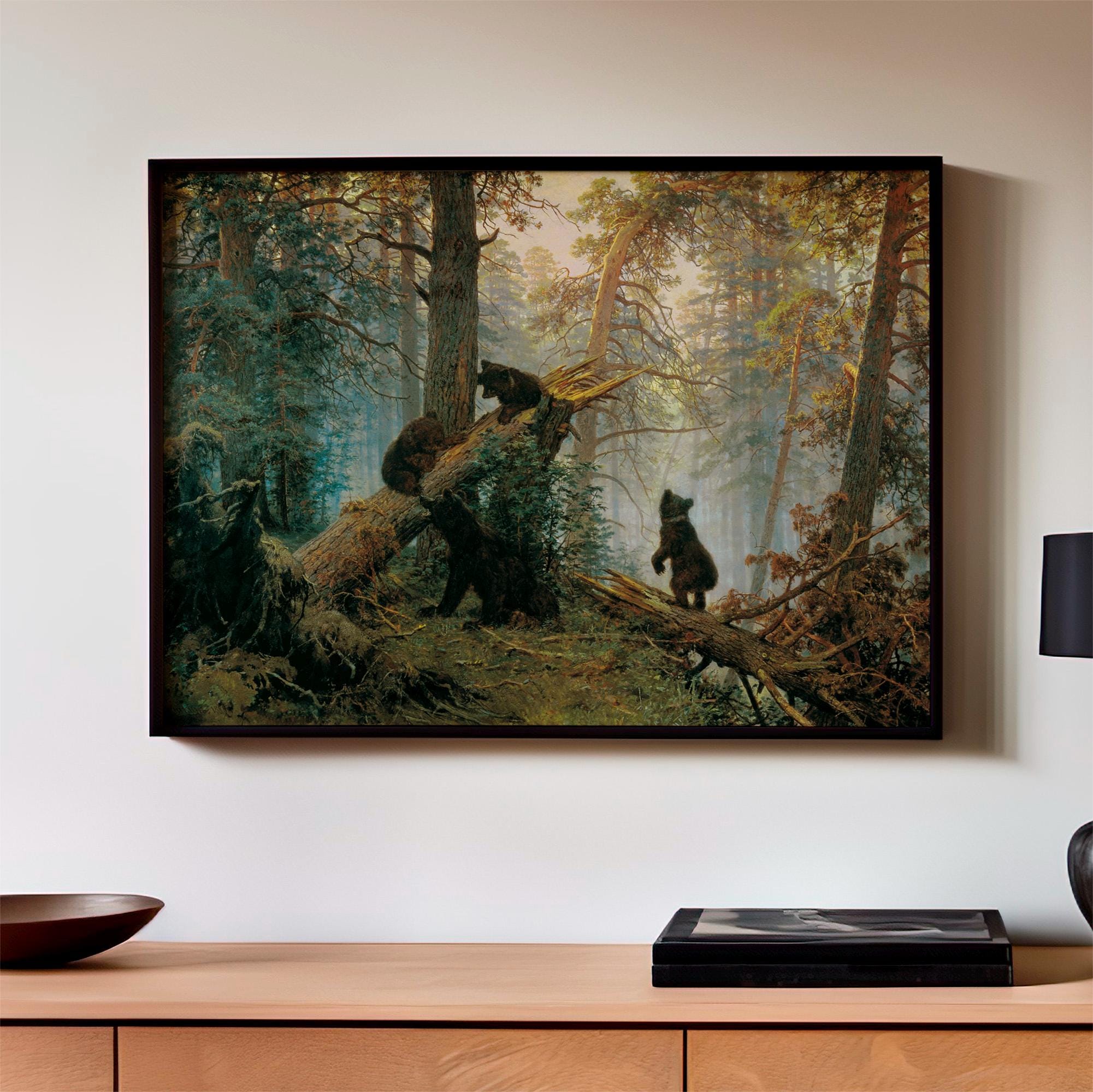 Ivan Shishkin, Morning in a Pine Forest - 1889 Forest Landscape Print, Russian Bear Cubs Wall Art, Classic Woodland Post